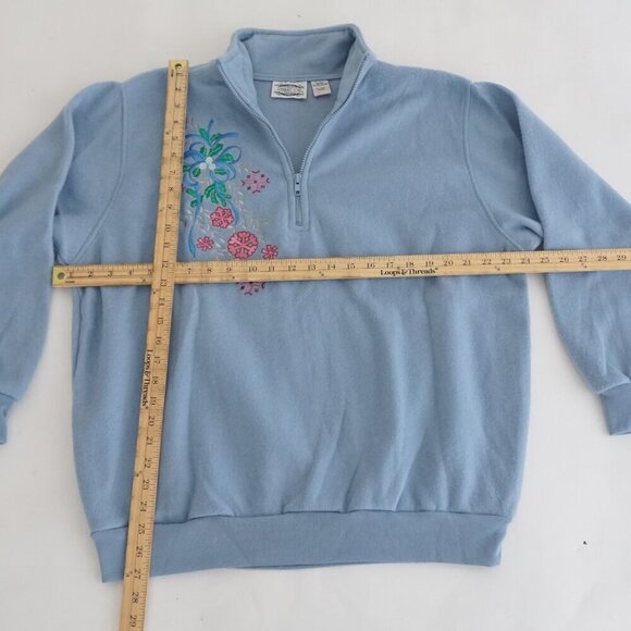 Vintage Separate Scene Blue Embroidered Snowflake Fleece Quarter Zip Sweater M - Picture 4 of 11